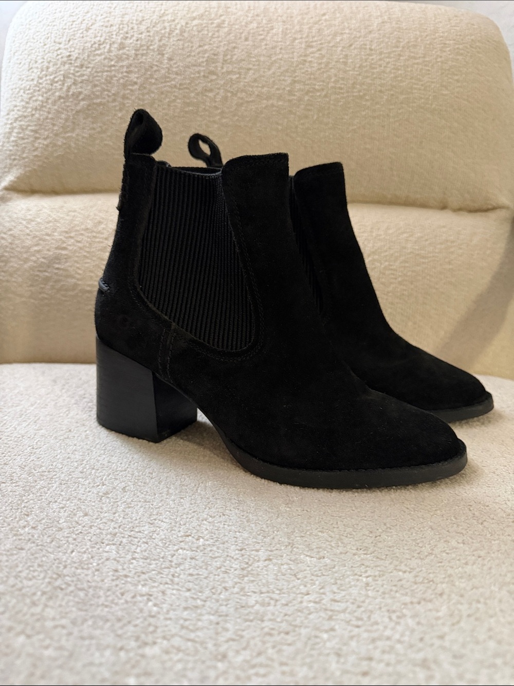 UGG Black Suede Chelsea Block Heel Ankle Boots